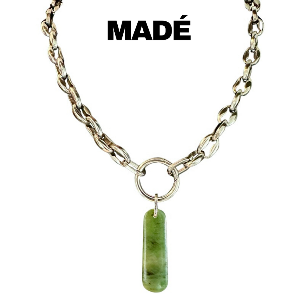 MADÉ Pounamu Greenstone Whakamarumaru Necklace Silver and